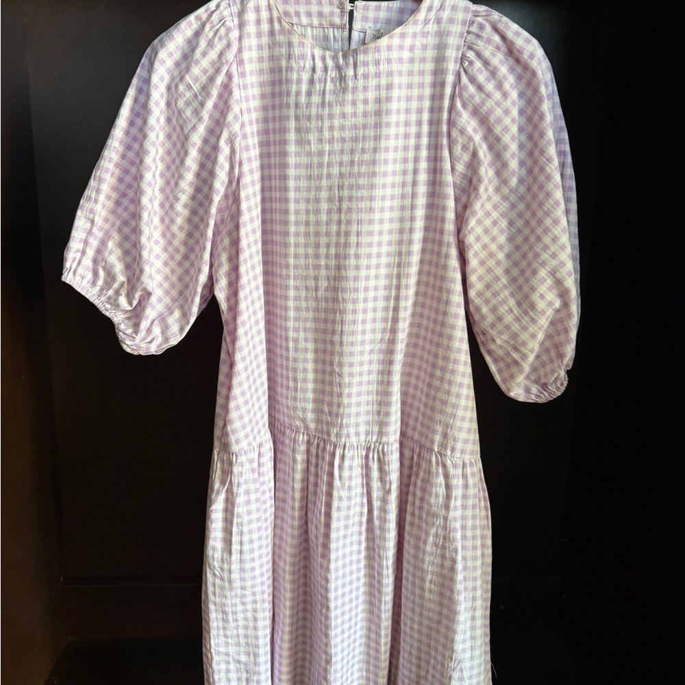 Kids Gingham Dress in Purple and White